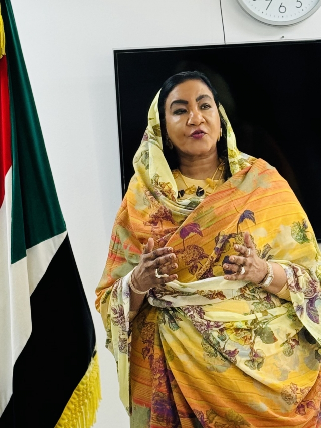 Sudan Ambassador to Korea Amira Agarib speaks with journalists at a press conference in Yongsan-gu, Seoul. (Sanjay Kumar/ The Korea Herald)