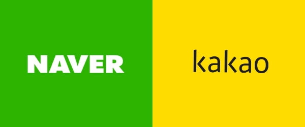 Logo images of Naver (left) and Kakao